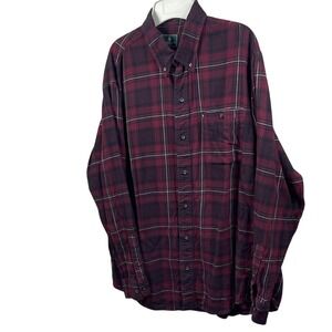 Stafford Mens Button Down Shirt Long Sleeve Plaid Casual Burgundy‎